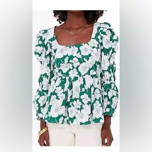 Tuckernuck Hyacinth House Green Floral Clemons Blouse